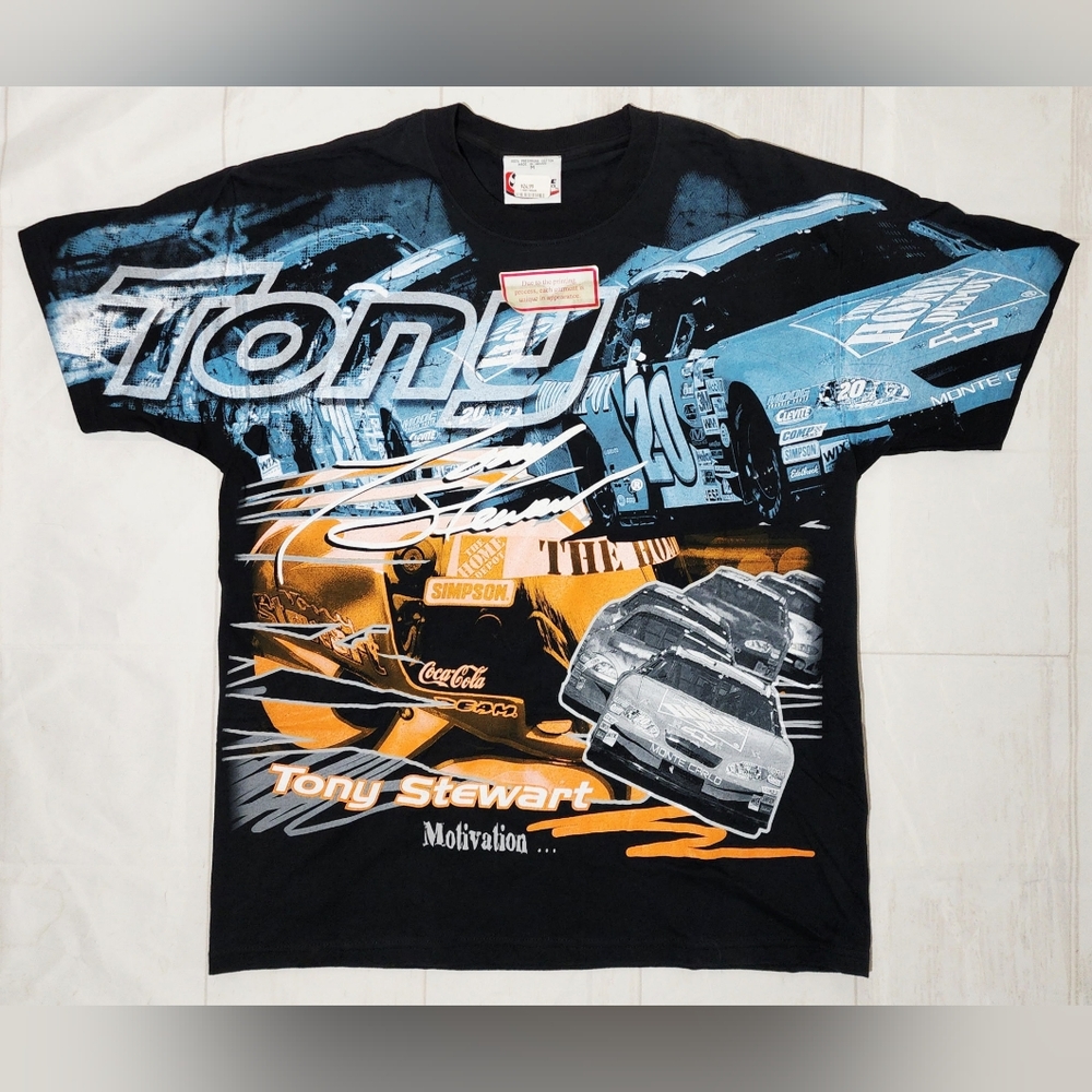 Vintage Tony Stewart #20 All Over Print NASCAR Graphic T-Shirt